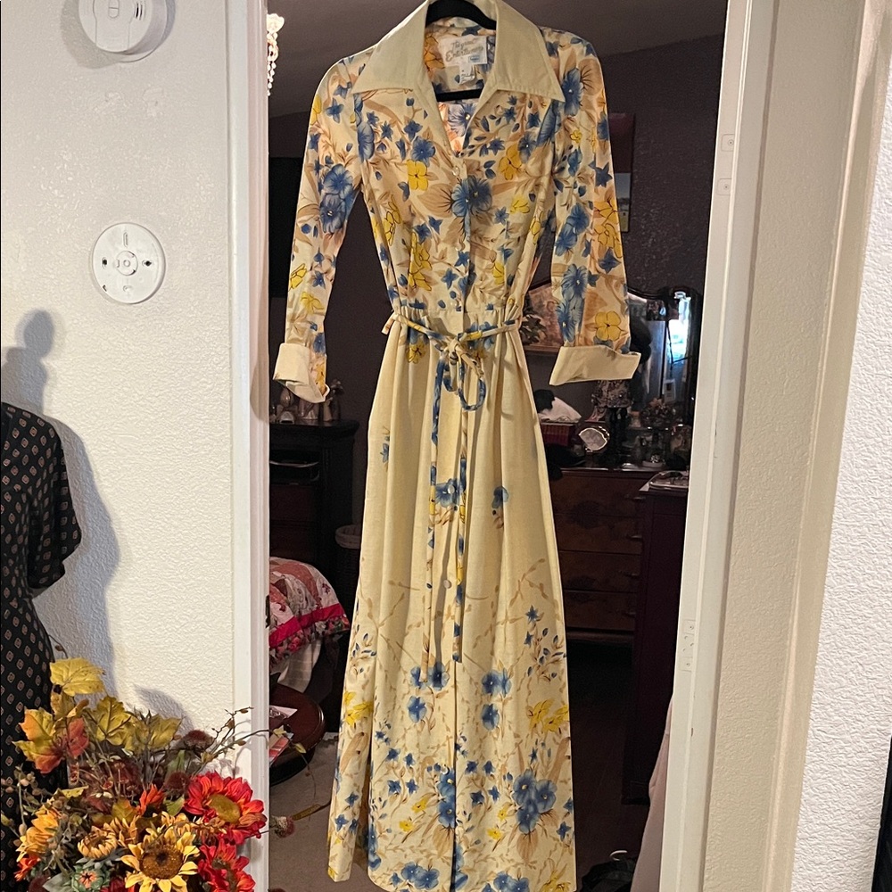 Sears Cream Maxi Dress with Blue & Yellow Floral Print